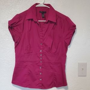 Banana Republic Strech Ladies Puff Sleeve Button Up Blouse